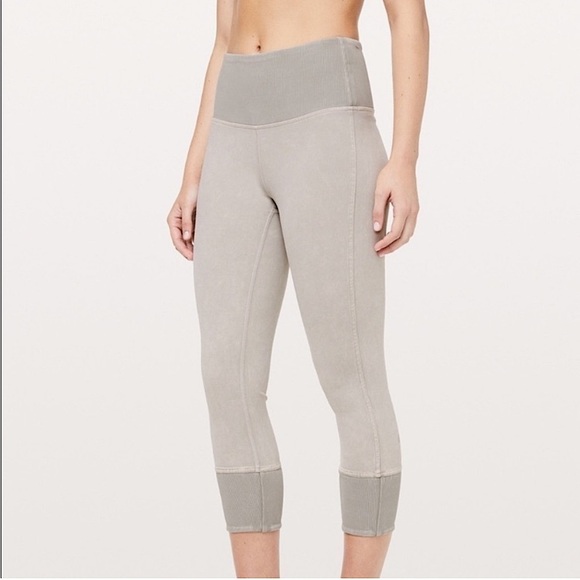 Lululemon Wunder Under Crop 23" Ribbed Washed French Clay Gray 4 - Picture 1 of 6